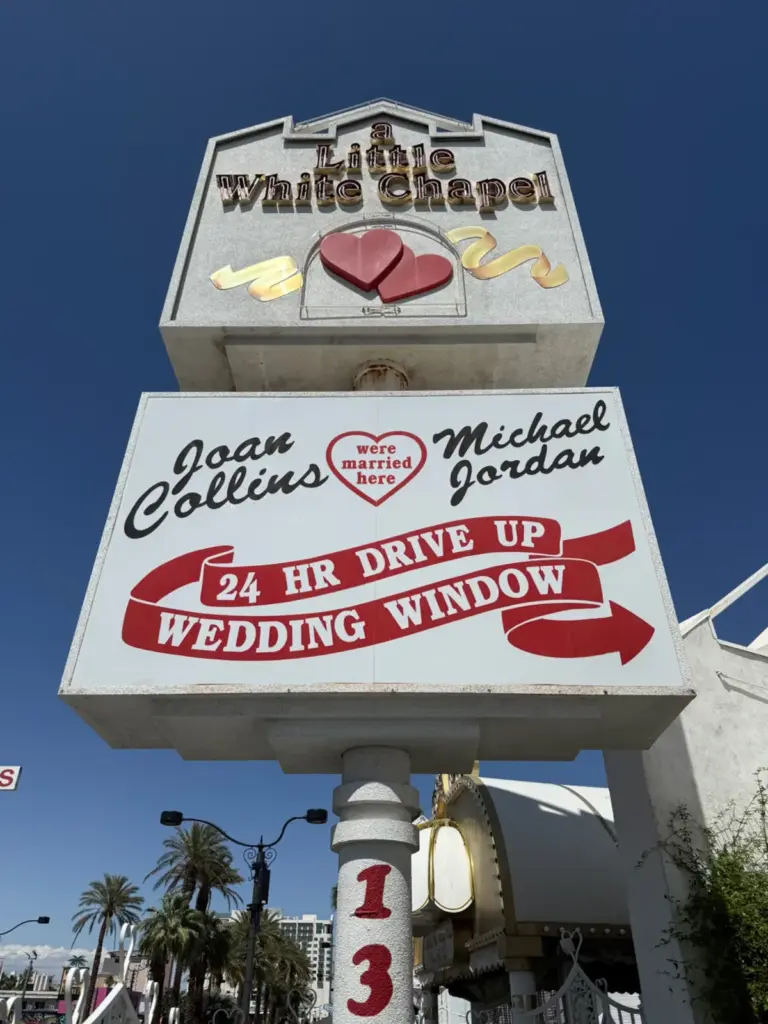 The Little White Chapel sign on Las Vegas Blvd in Las Vegas, NV